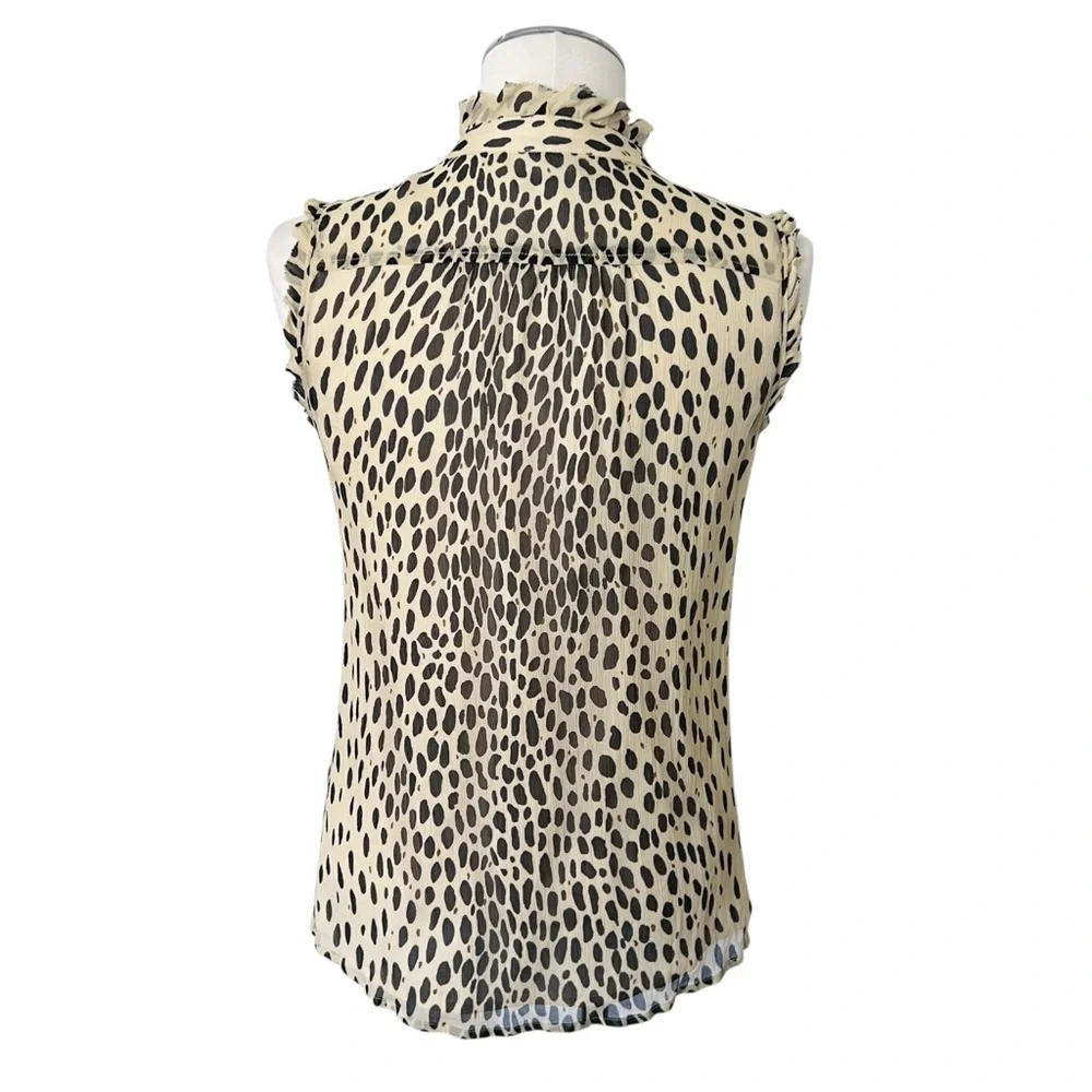 J. Crew Silk Leopard Animal Print Ruffle Blouse Cream Ivory Tan Black Sz 6 - Picture 11 of 17